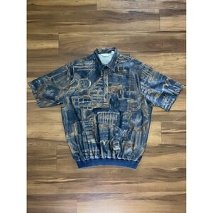 Vintage Lilly Dache Button Short Sleeve Polo Shirt Black Brown Mens Size XXL